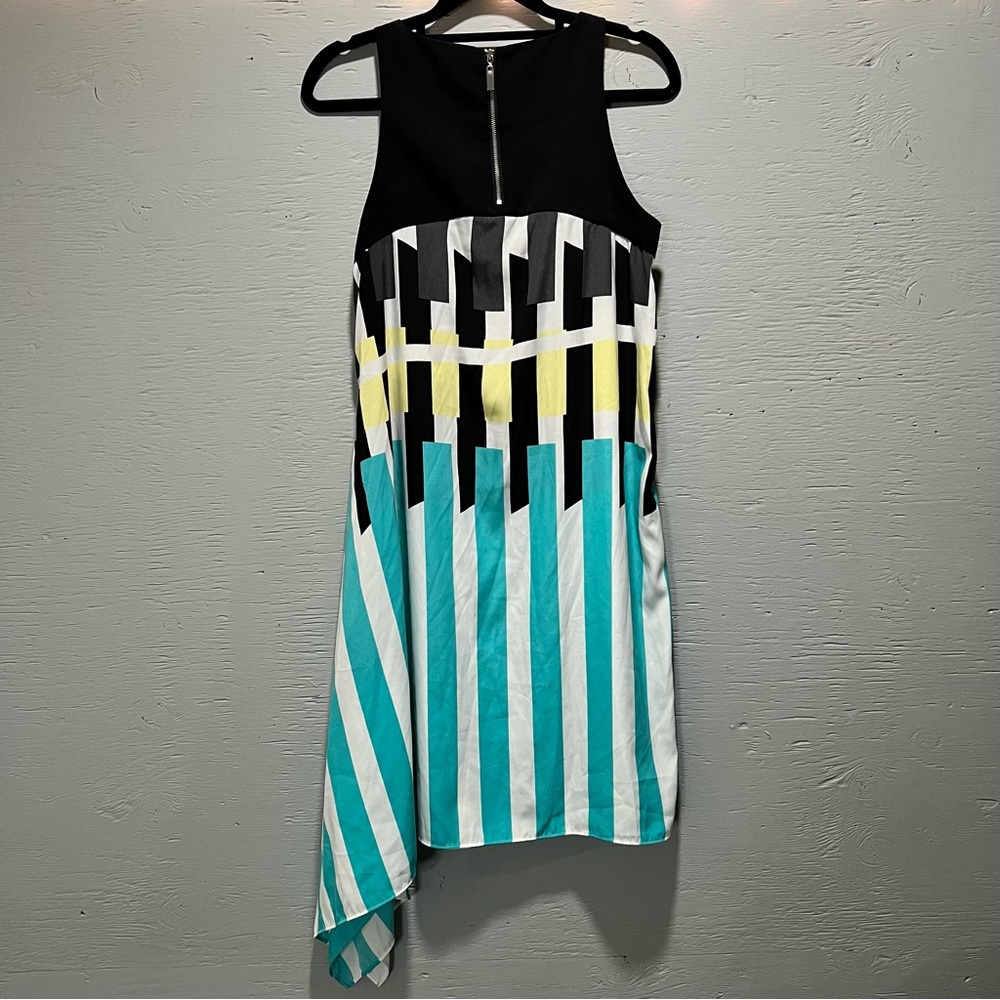 Alfani watercolor drape asymmetrical hem high neck zip closure midi dress - Picture 9 of 11